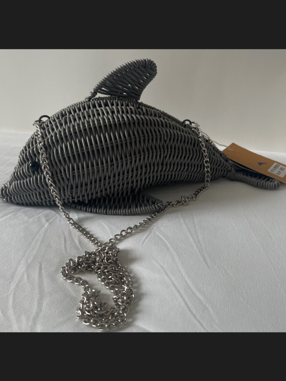 Tommy Bahama Viral Dolphin Gray Wicker Crossbody Bag Silver Hardware NWT